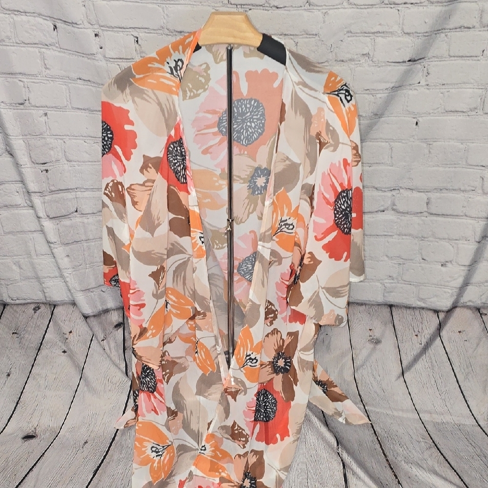 Floral Kimono in Orange, Brown, and Cream 3XL
